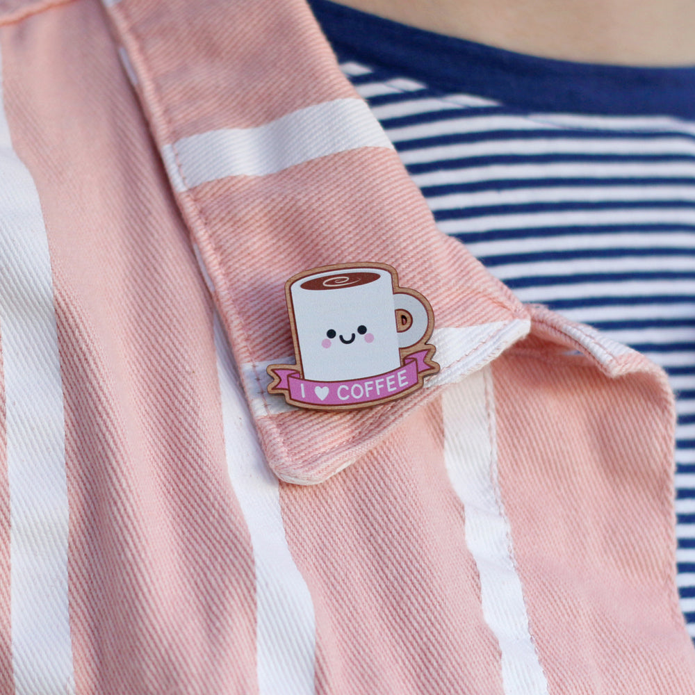 Coffee Wooden Pin Badge