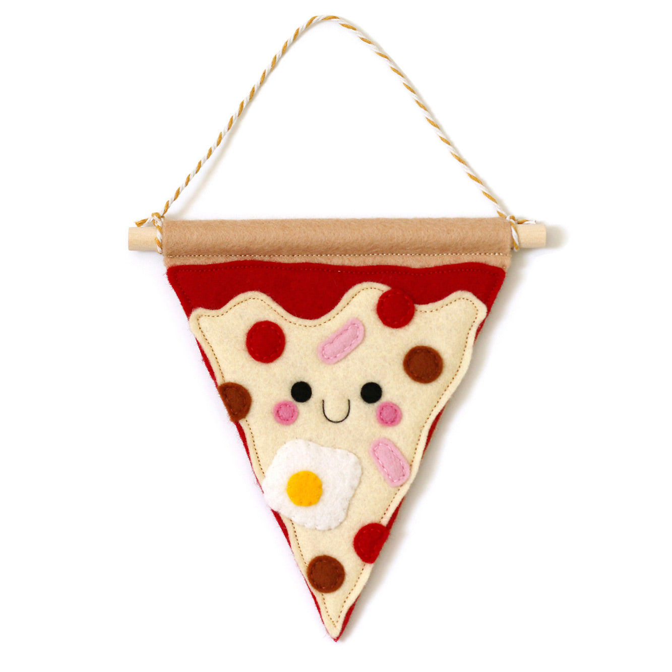 Kawaii Meat Feast Pizza Felt Banner with Egg