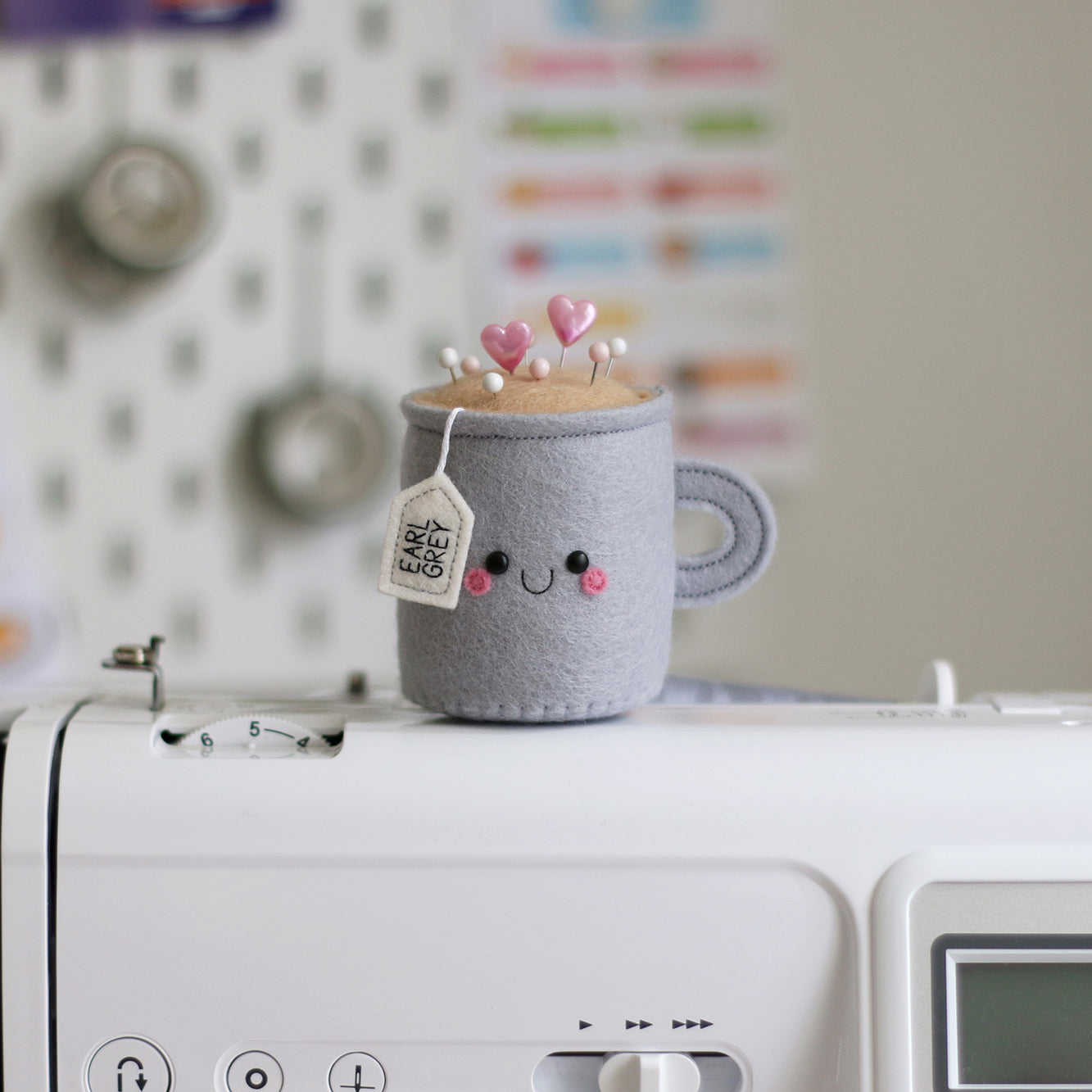 kawaii sewing pincushion earl grey teacup by hannahdoodle