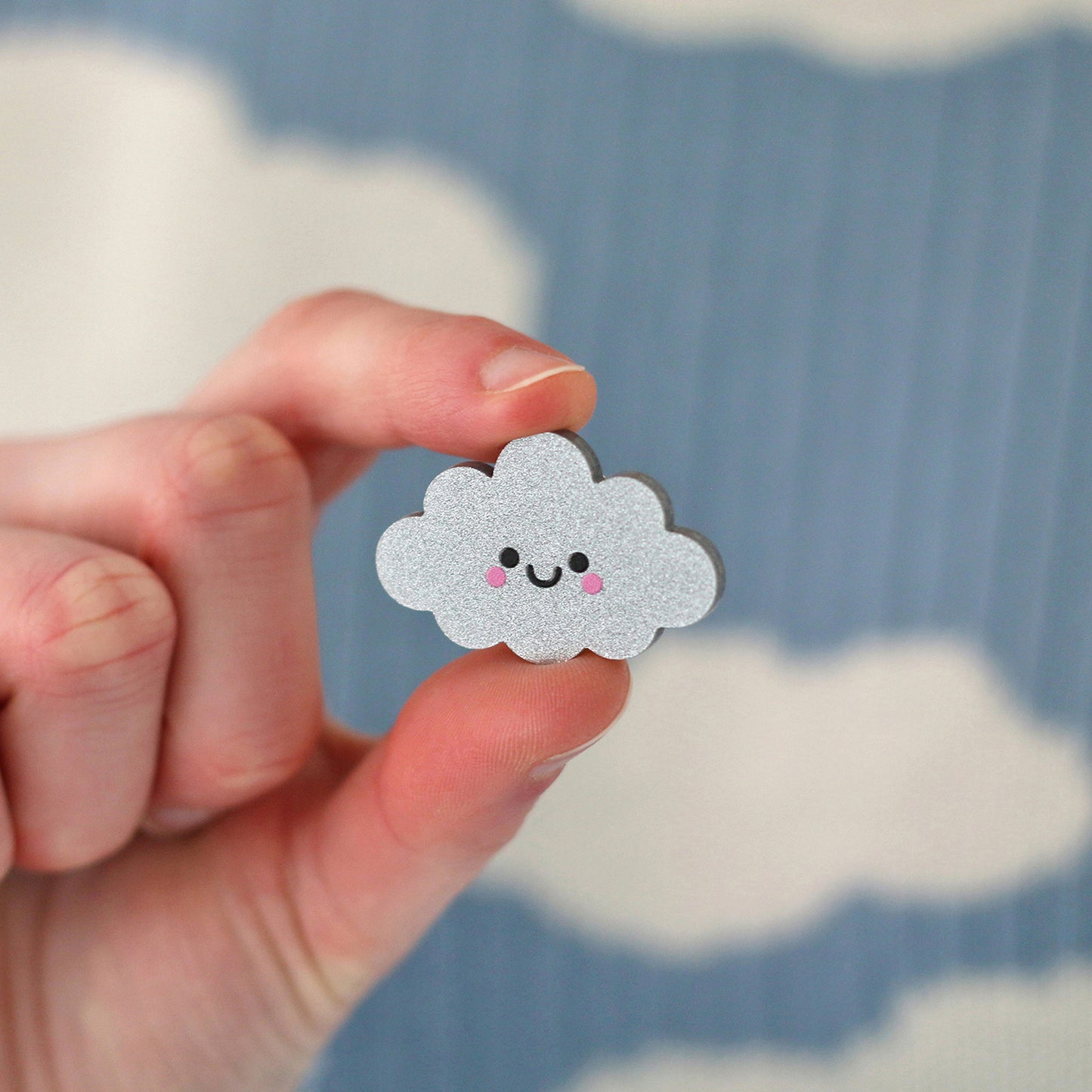 Silver Cloud Glitter Acrylic Pin Badge