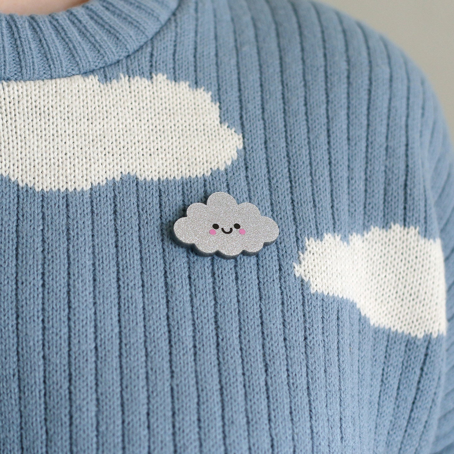 Silver Cloud Glitter Acrylic Pin Badge