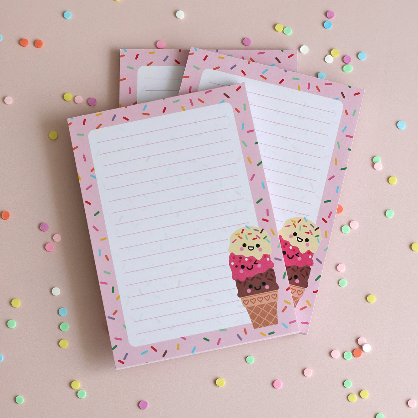 kawaii style ice cream notepad with sprinkles