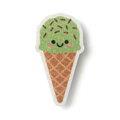 Kawaii Mint Choc Chip Ice Cream Sticker with Sequin Holographic Effect