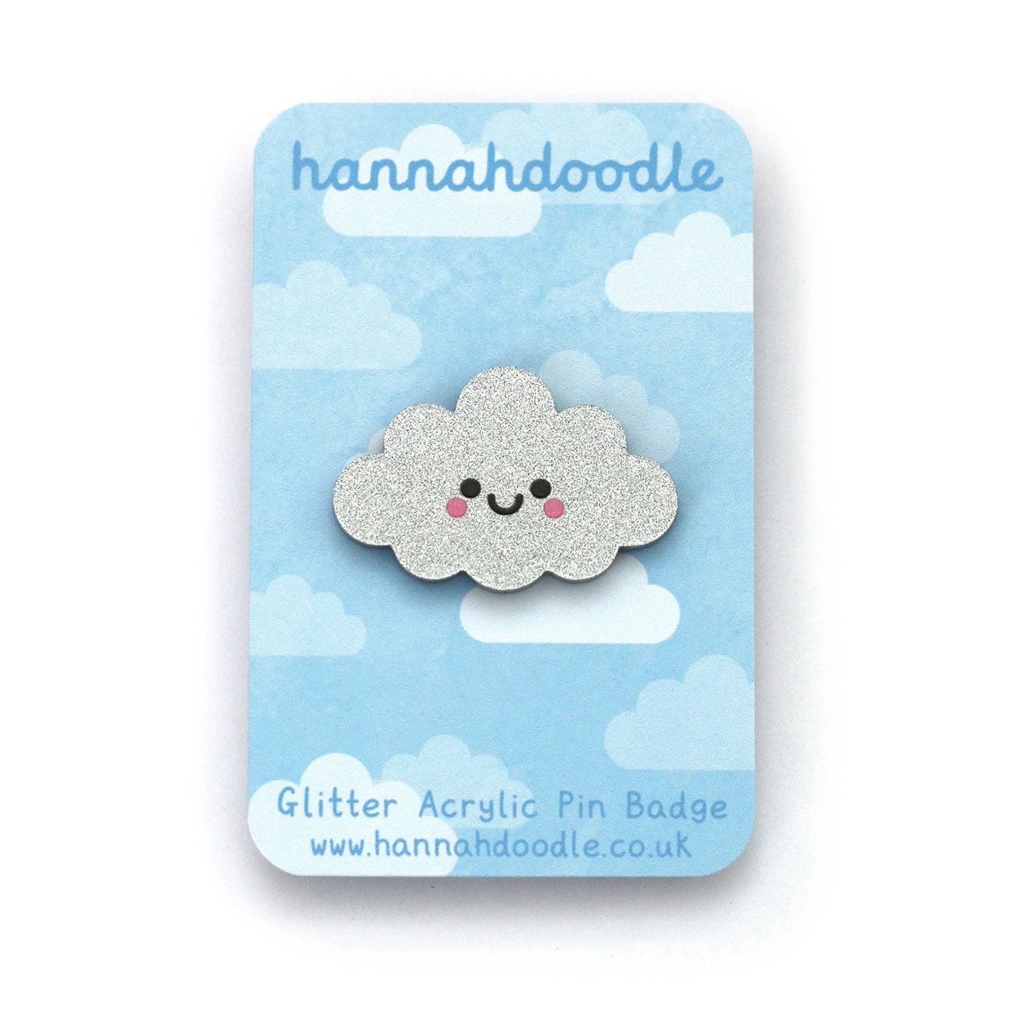 Silver Cloud Glitter Acrylic Pin Badge