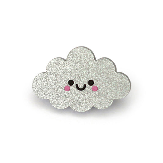 Silver Cloud Glitter Acrylic Pin Badge