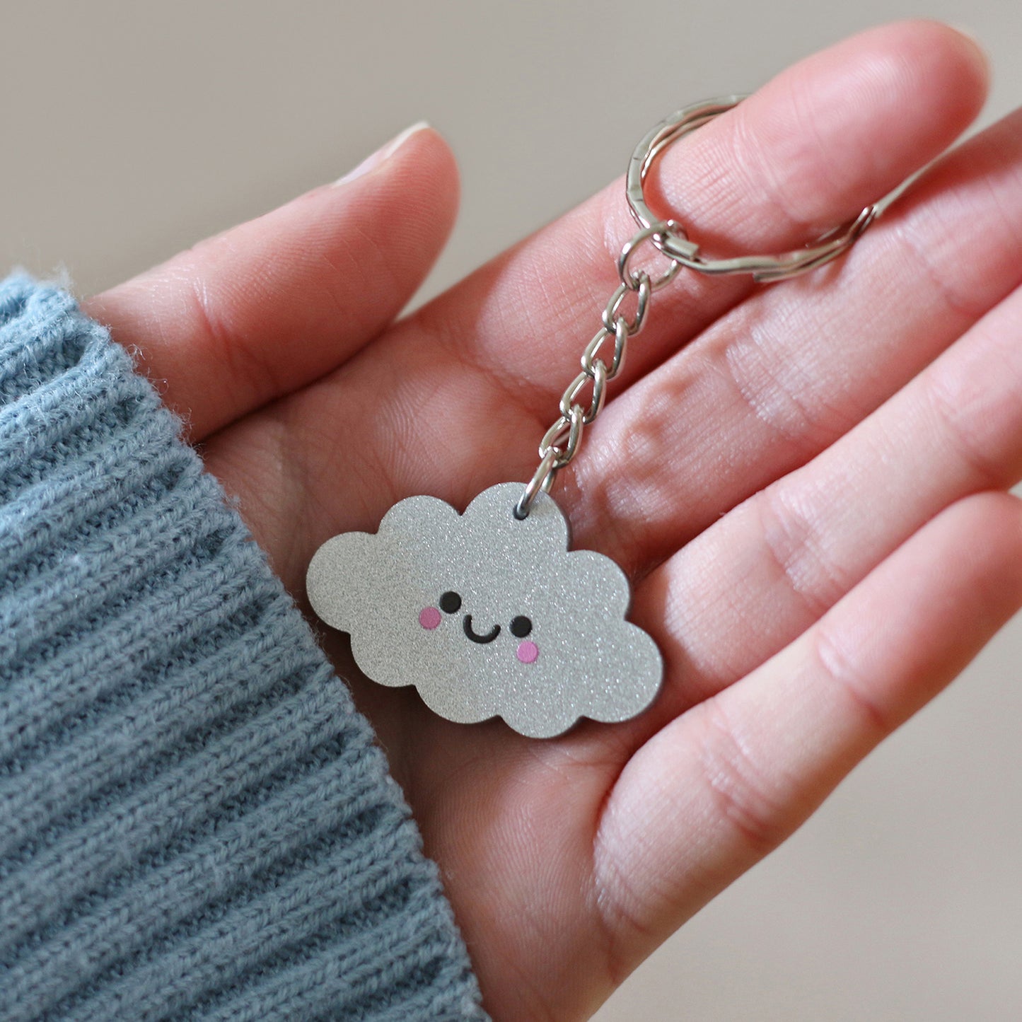 Silver Cloud Glitter Acrylic Keychain
