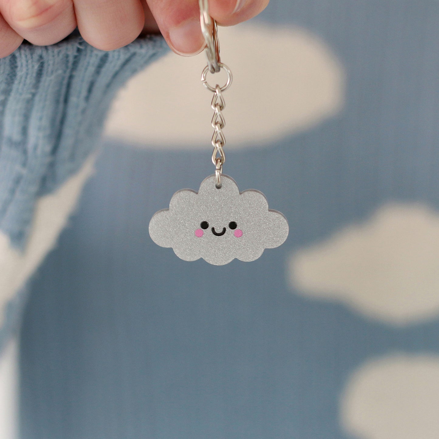 Silver Cloud Glitter Acrylic Keychain