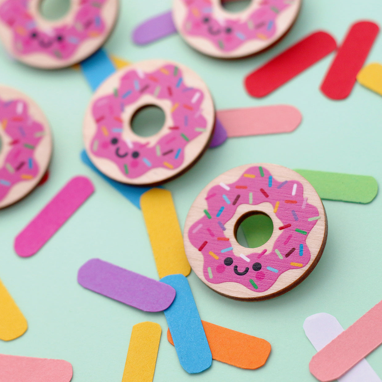 Donut Wooden Pin Badge