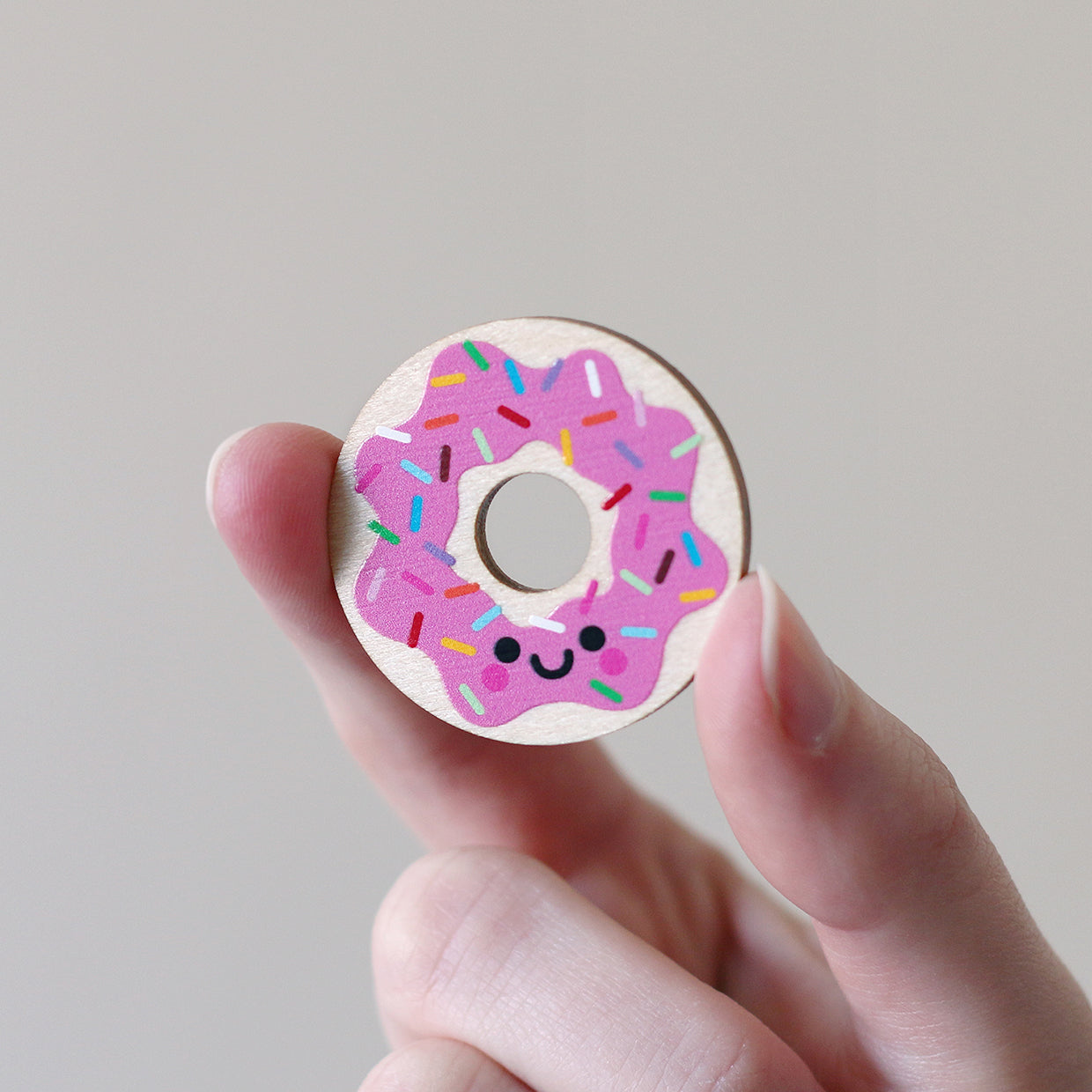 Donut Wooden Pin Badge