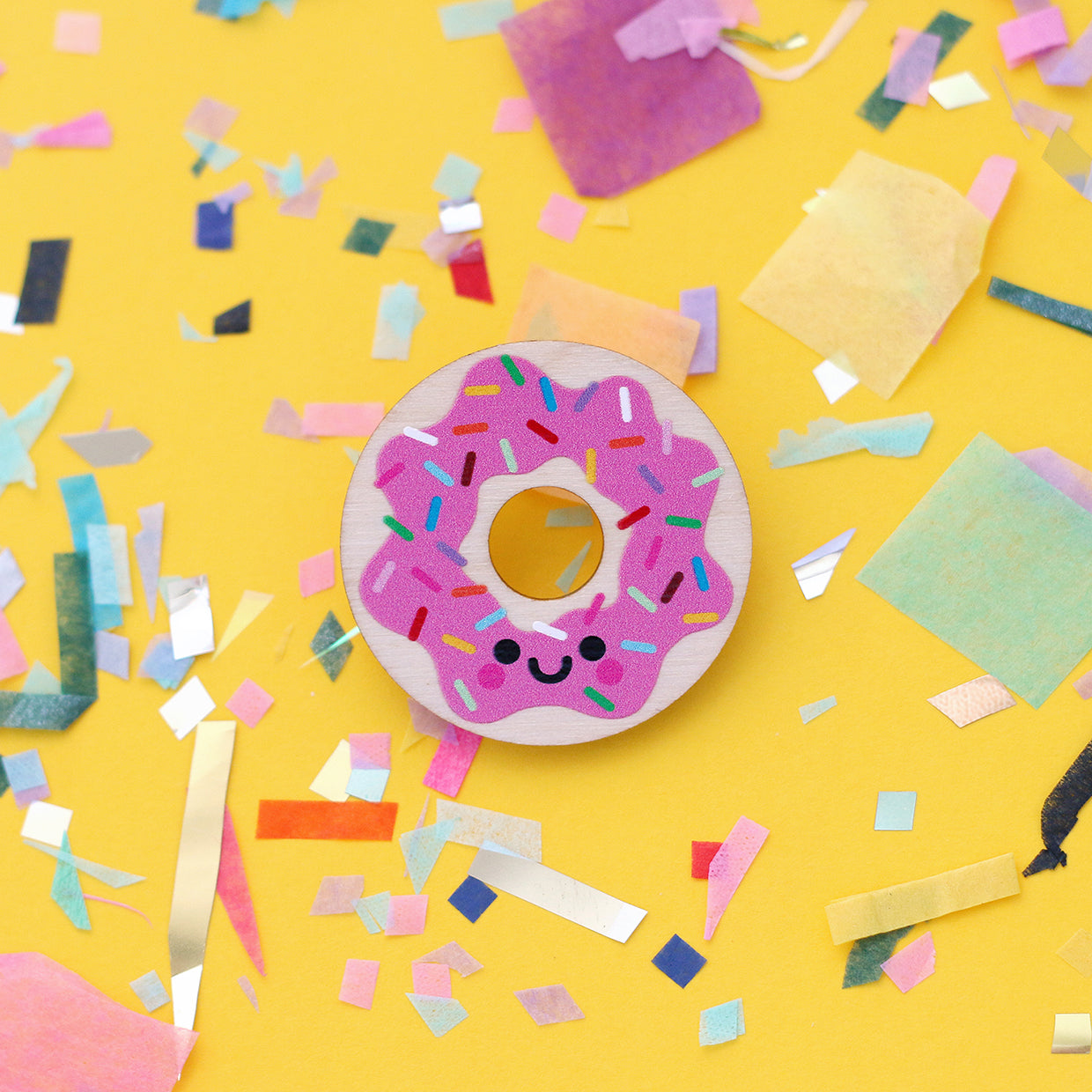 Donut Wooden Pin Badge