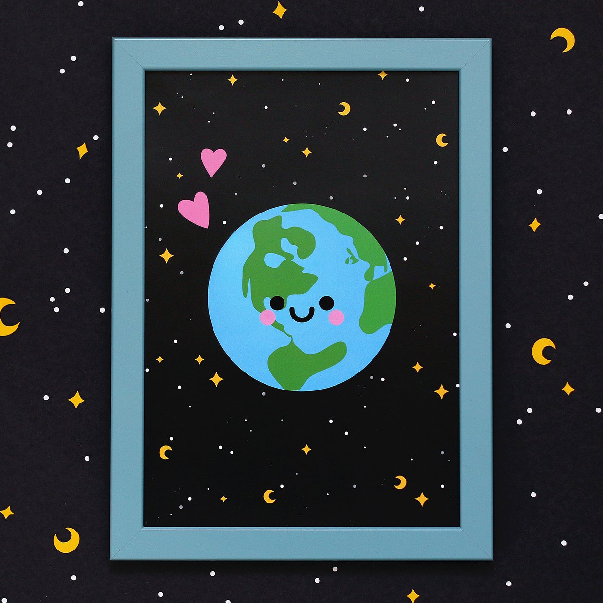 Planet Earth Kawaii Art Print A4 by hannahdoodle