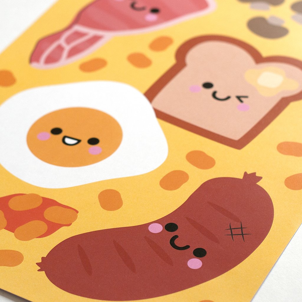 English breakfast kawaii food a4 print