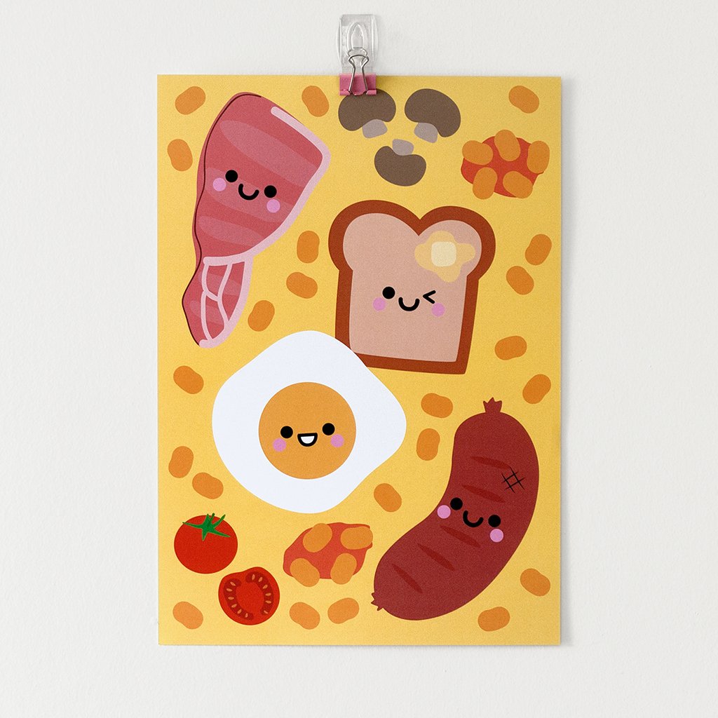 English Breakfast Kawaii food print A4