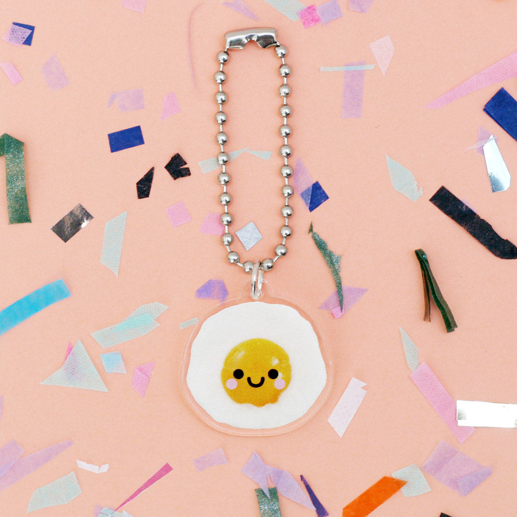 happy fried egg acrylic keyring