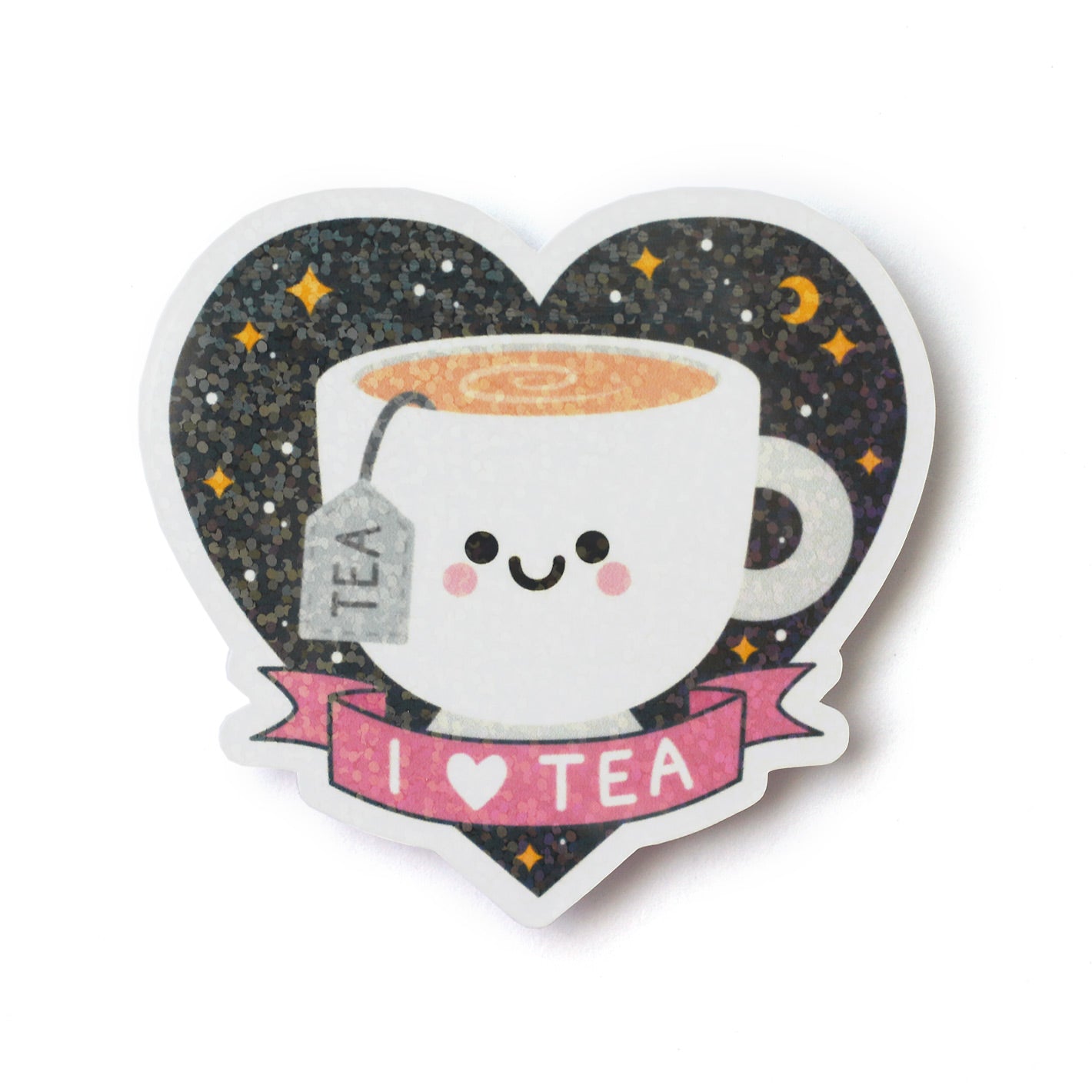 I Love Tea Cute Vinyl Sticker with Holographic Sequin Overlay