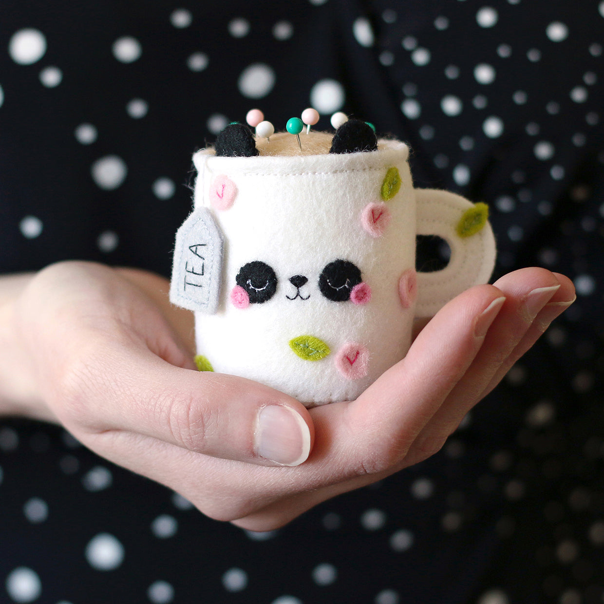 Floral Panda Teacup Pincushion by hannahdoodle