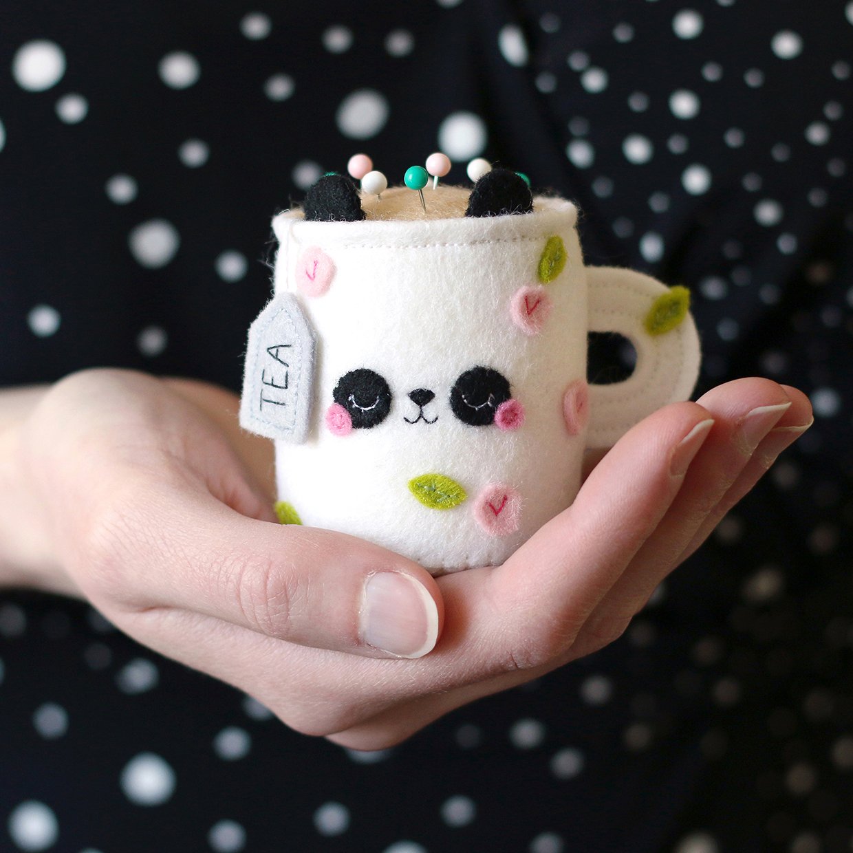 Floral Panda Teacup Pincushion by hannahdoodle