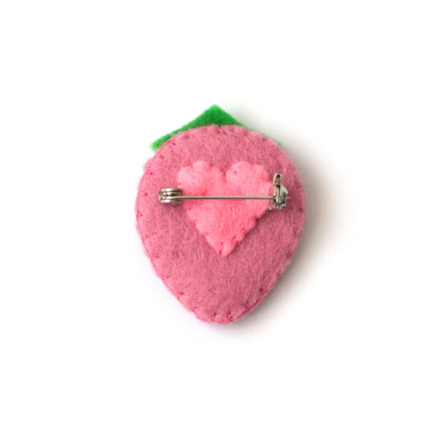Back of Pink Strawberry Felt Brooch showing Brooch Back