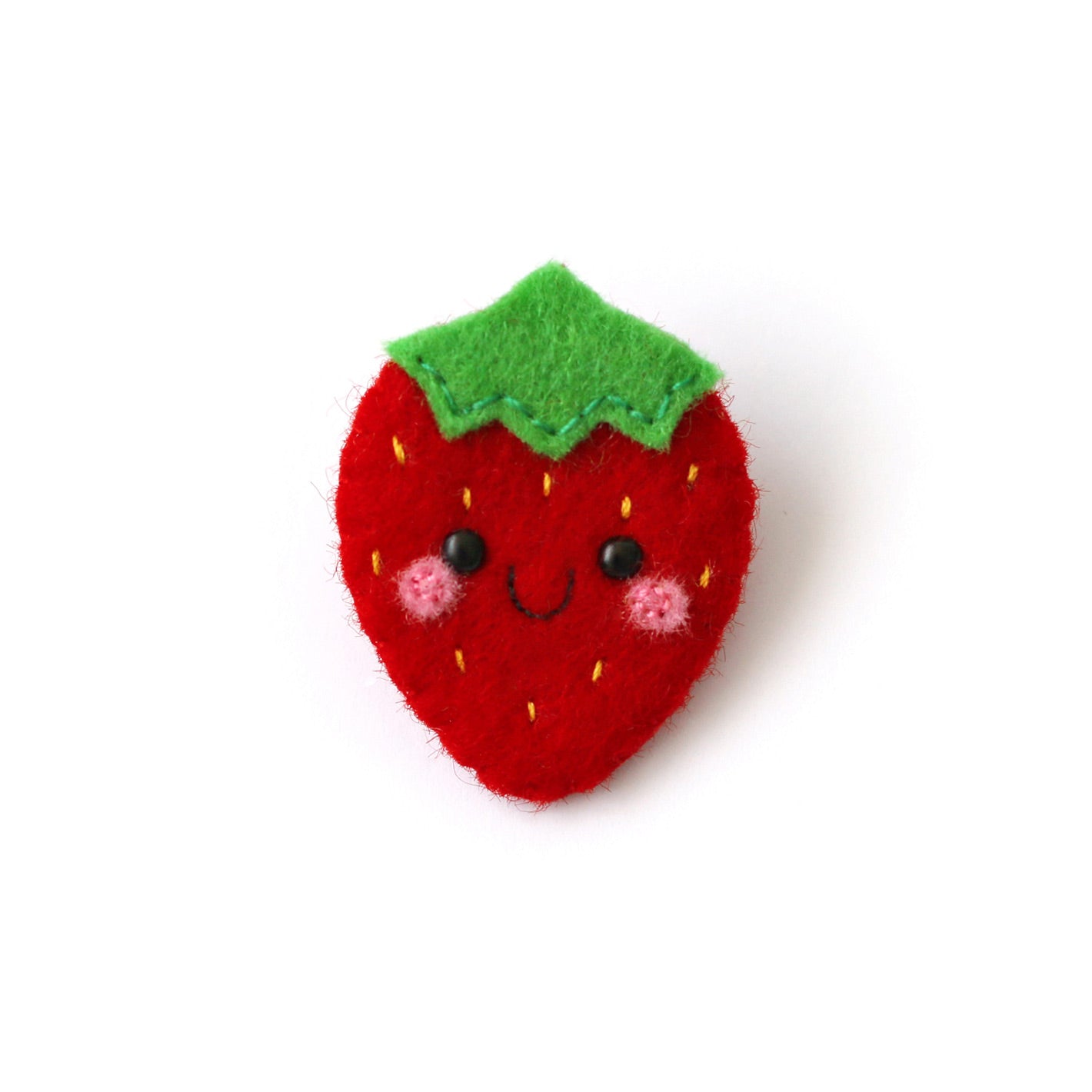 Kawaii Red Strawberry Felt Brooch with Happy Face