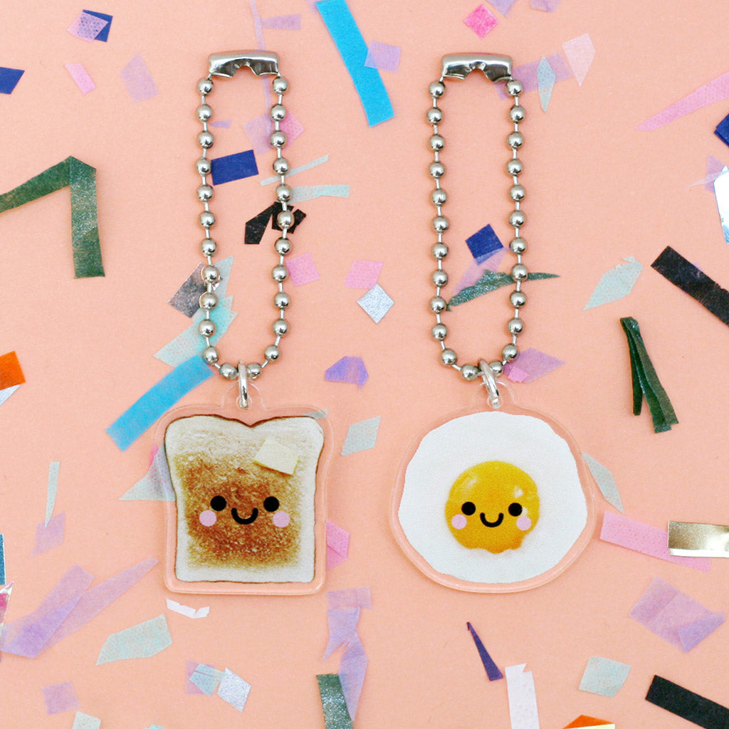 toast and egg clear acrylic charms by hannahdoodle