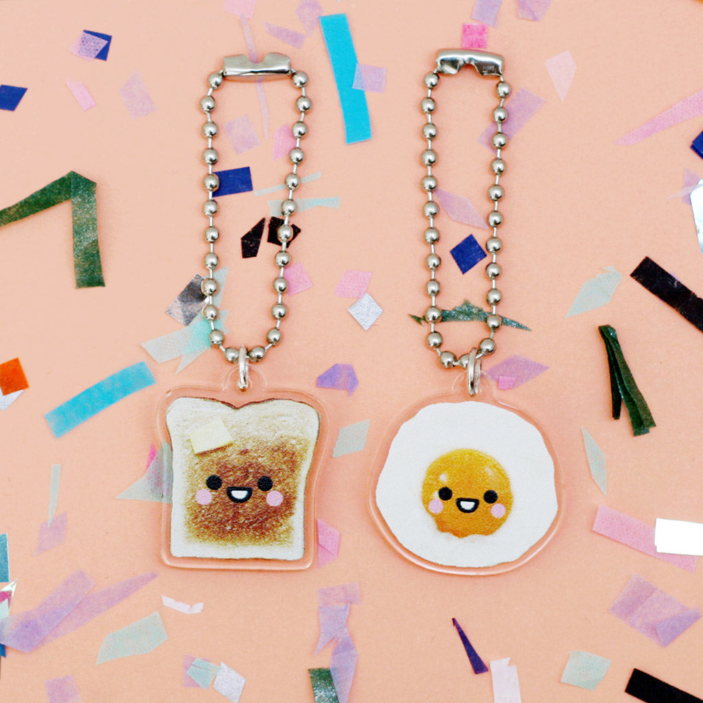 toast and egg clear acrylic charms
