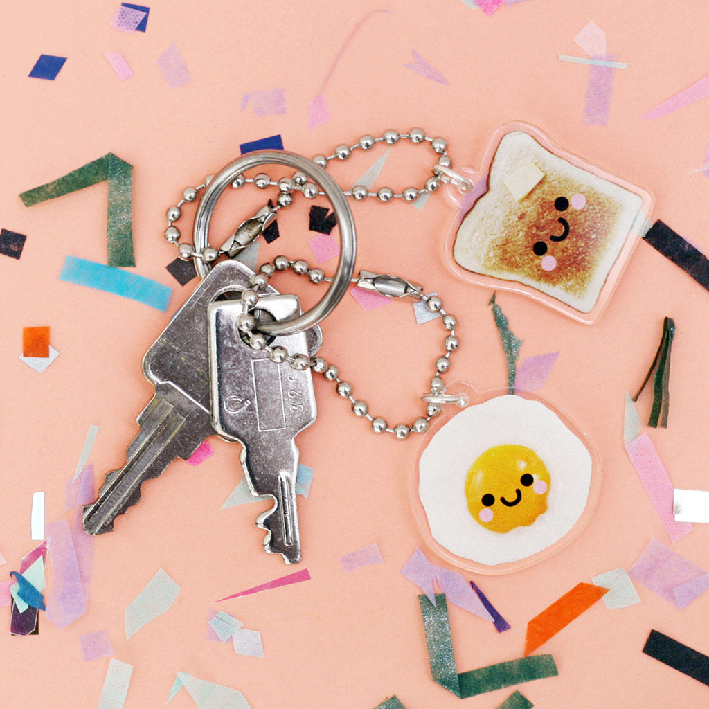 toast and egg clear acrylic charms on keys