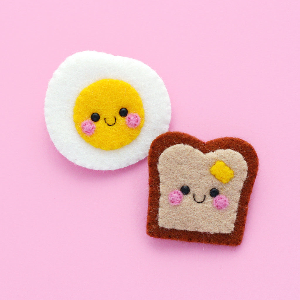 Toast and Egg Felt Brooches by hannahdoodle