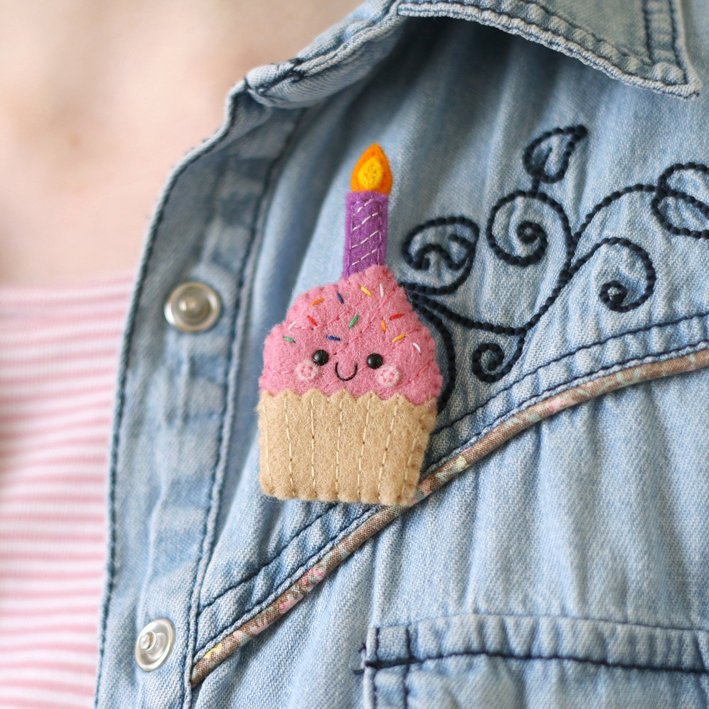 Birthday Cupcake Felt Brooch