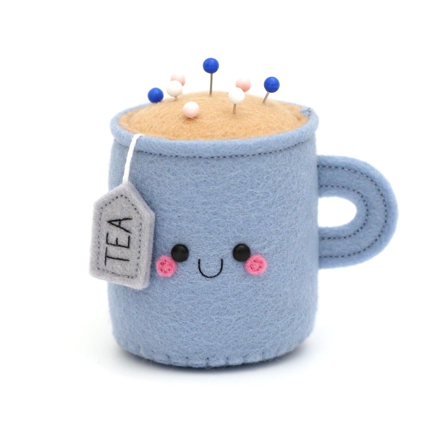 kawaii blue teacup pincushion by hannahdoodle