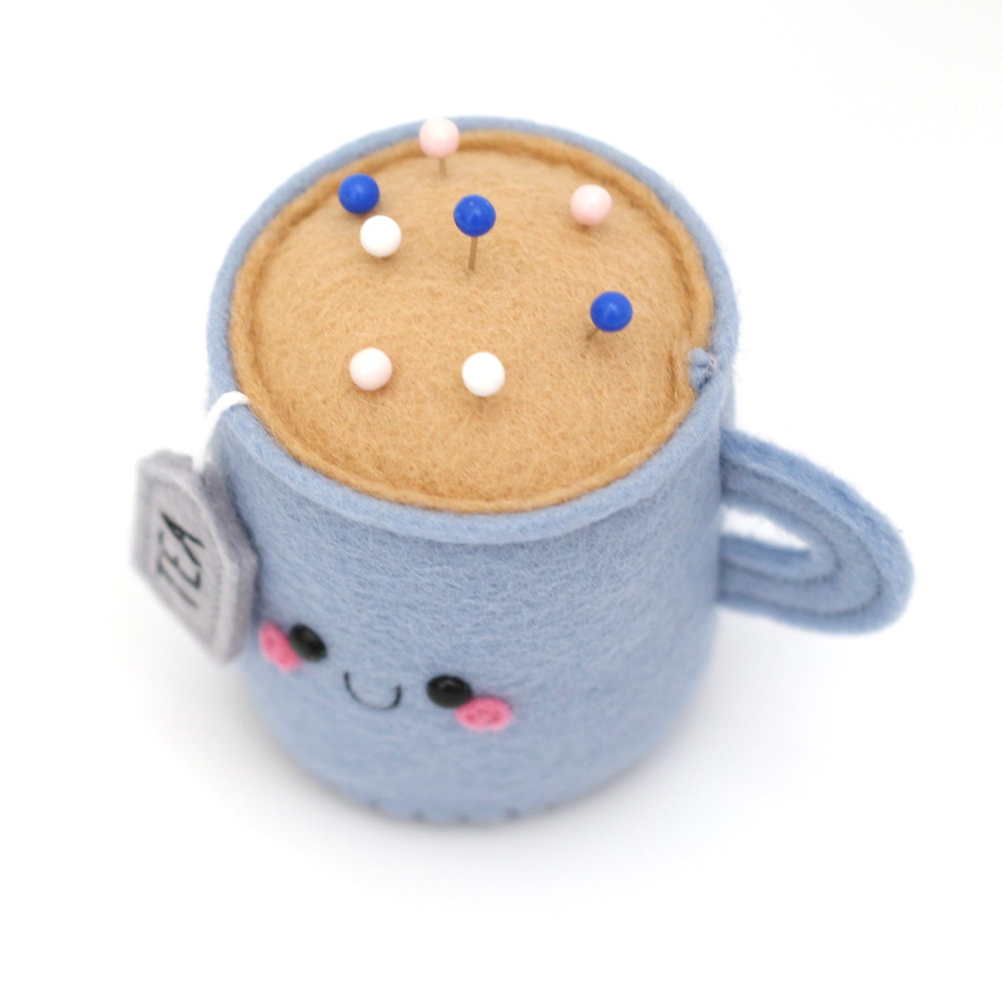 cornflower blue teacup pincushion
