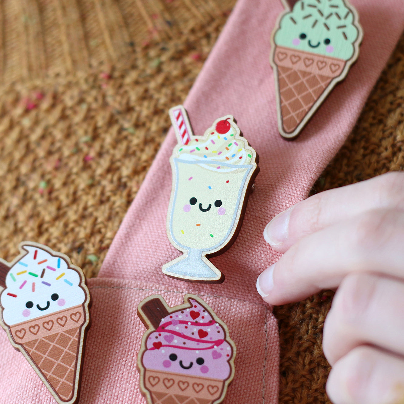 Milkshake Wooden Pin Badge