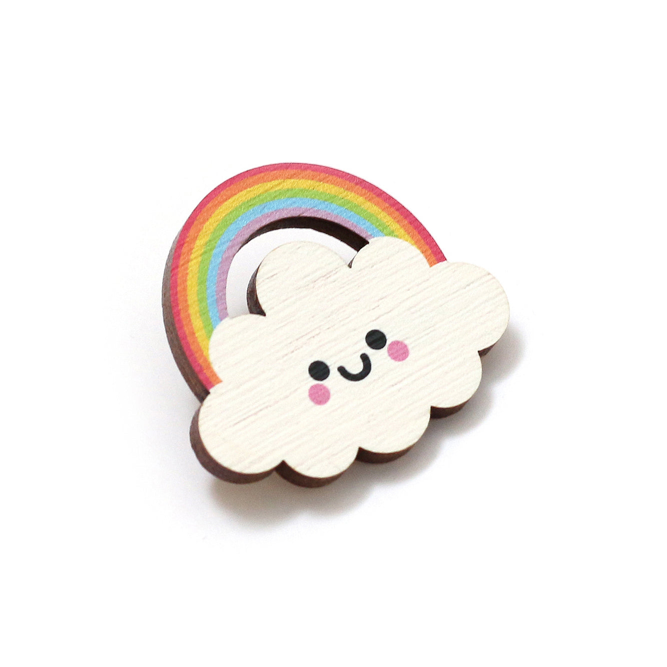 Rainbow Cloud Wooden Pin Badge - Pastel Rainbow