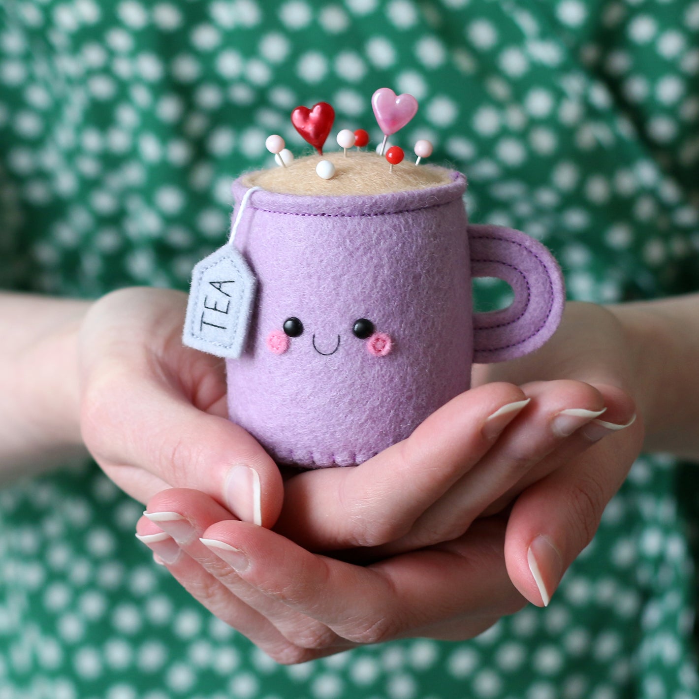 Purple Tea pincushion kawaii novelty needle minder by hannahdoodle