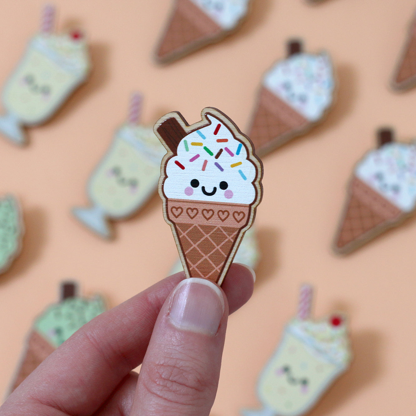 Vanilla Ice Cream Wooden Pin Badge