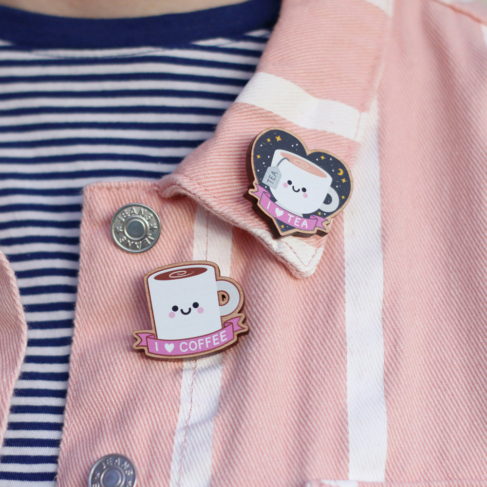 Coffee Wooden Pin Badge