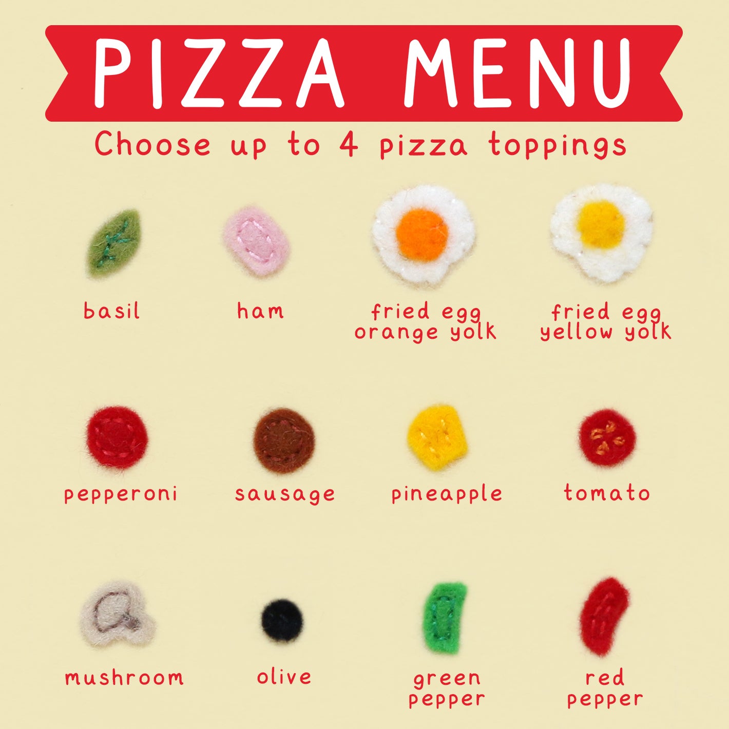 Custom Toppings Pizza Felt Brooch