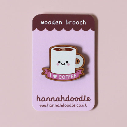 Coffee Wooden Pin Badge