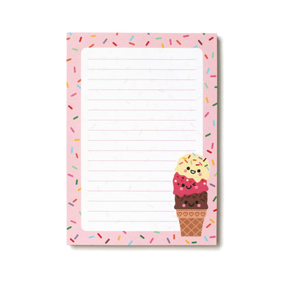 Kawaii Neapolitan Ice Cream Cone A6 notepad with lines for writing