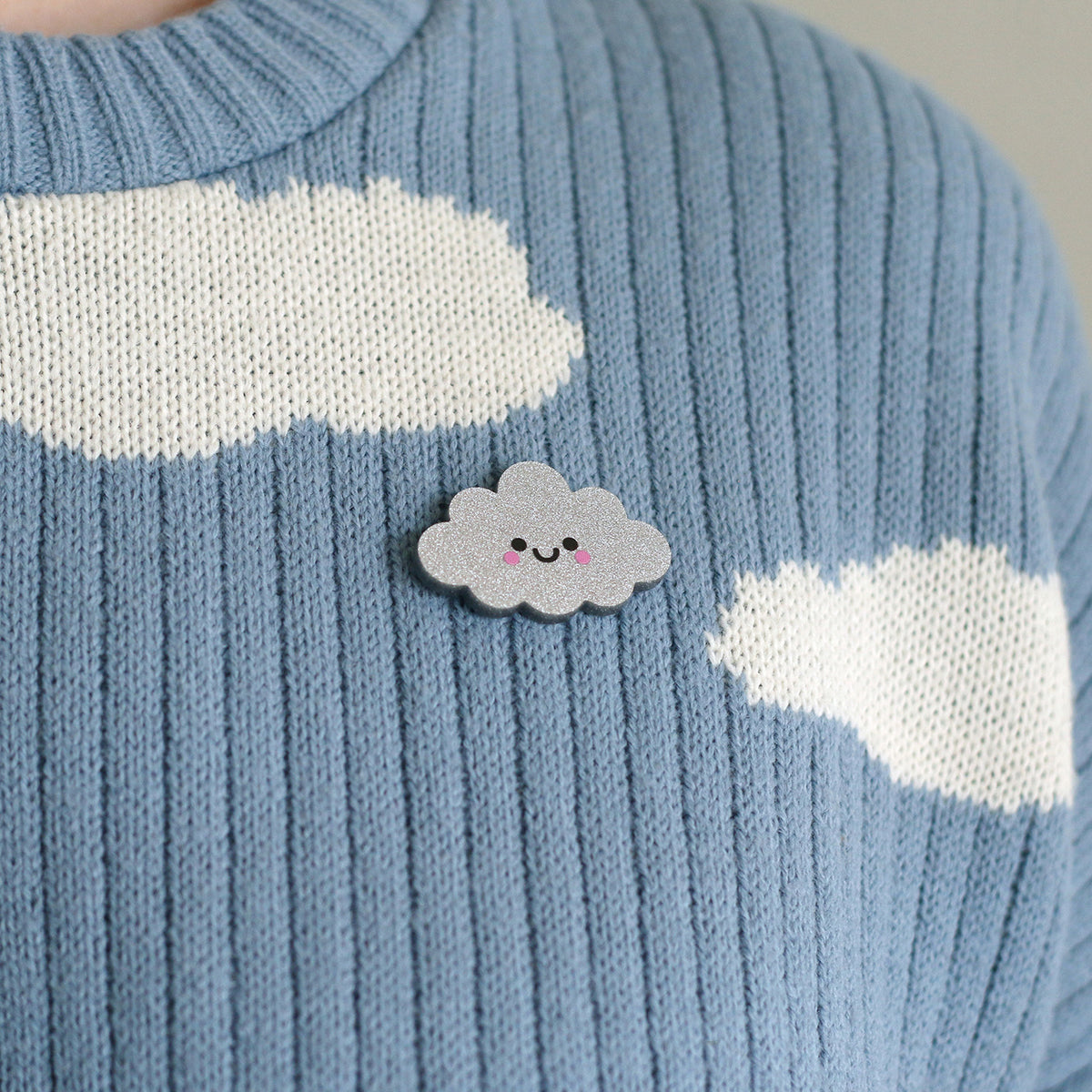 Silver Cloud Glitter Acrylic Pin Badge