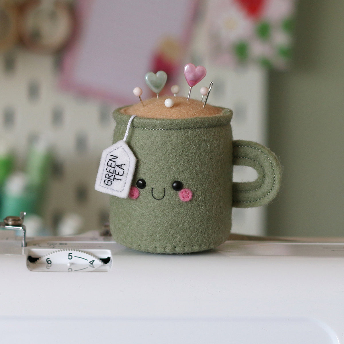 Green Tea Teacup Pincushion
