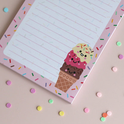 cute ice cream notepad with triple scoop ice cream cone