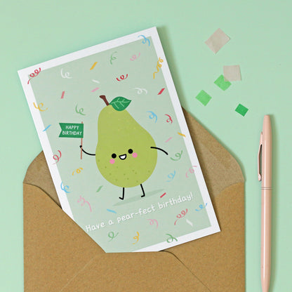 Kawaii pear birthday card by hannahdoodle