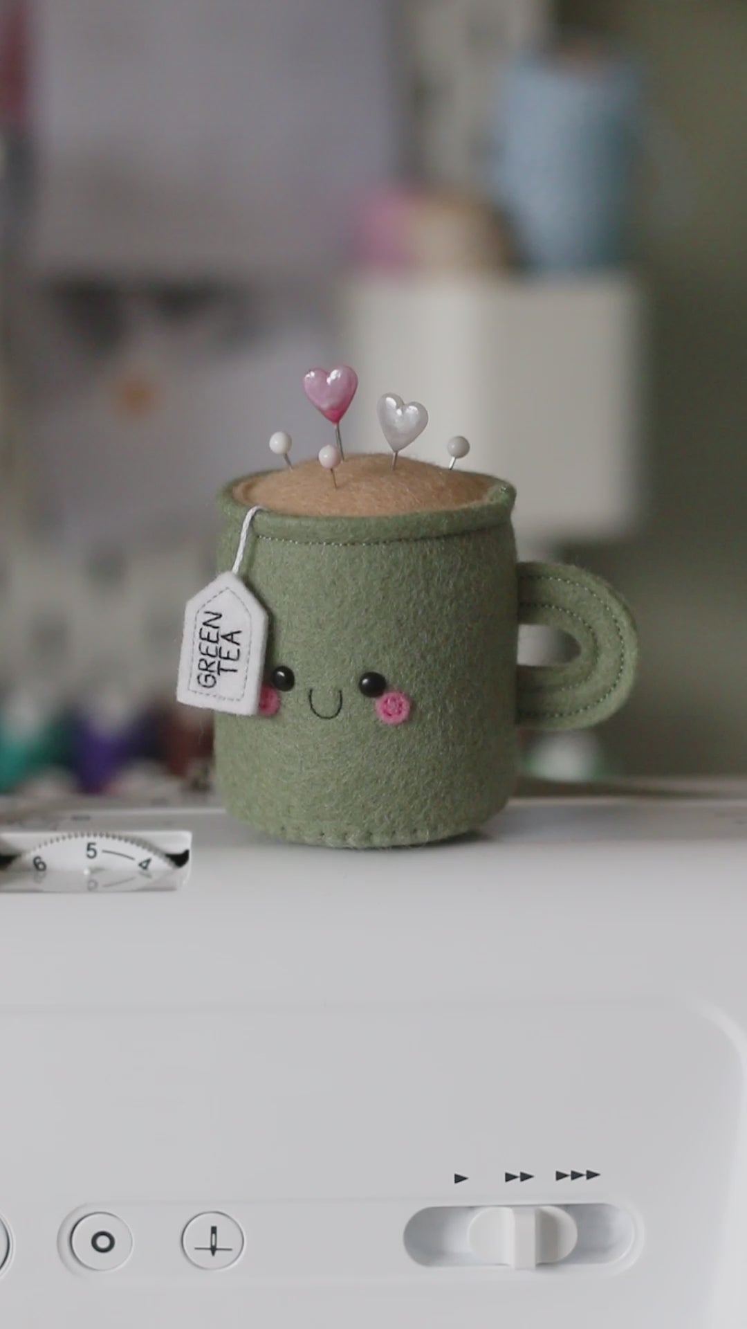Green Tea Teacup Pincushion