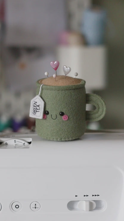 Green Tea Teacup Pincushion