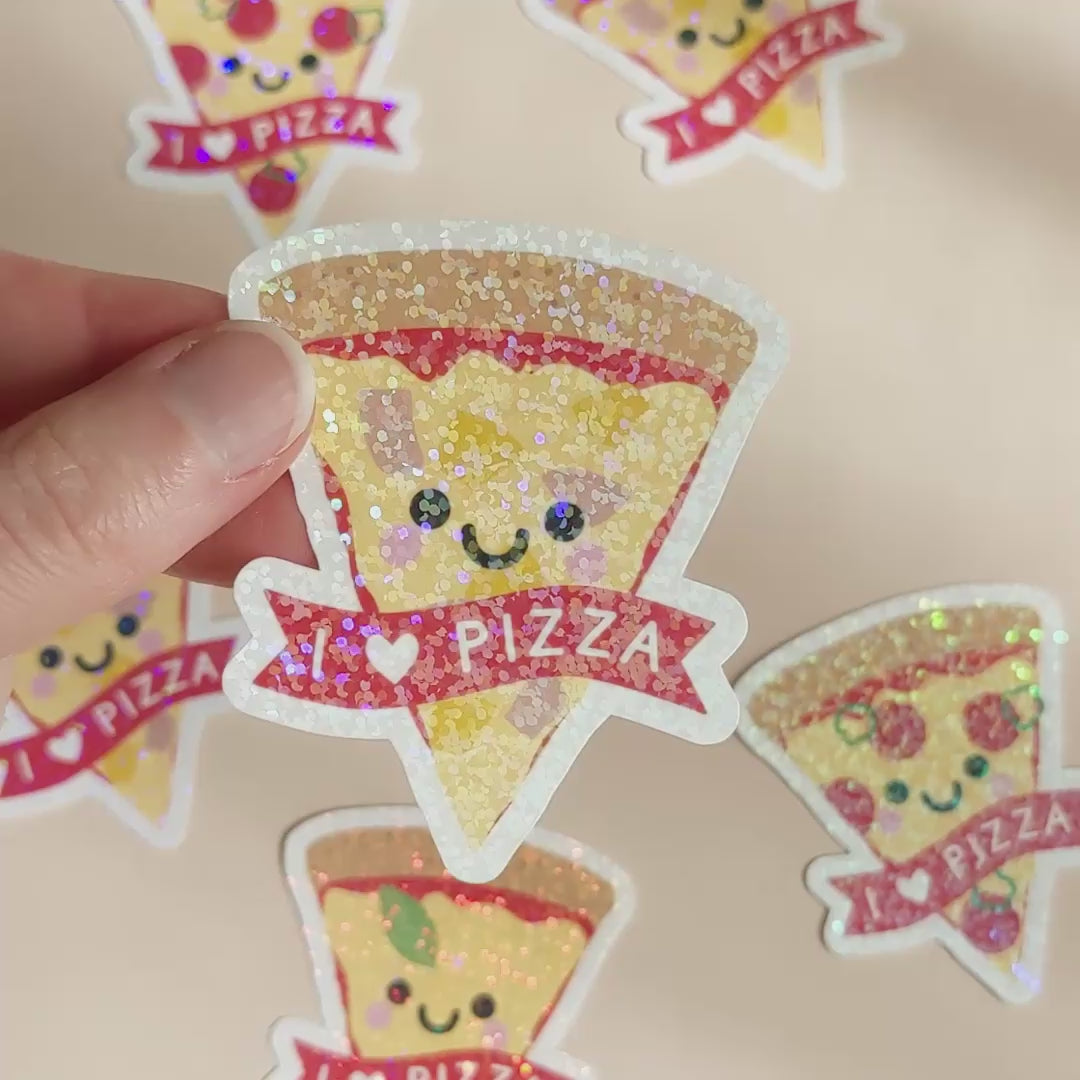 Kawaii holographic hawaiian pizza sticker