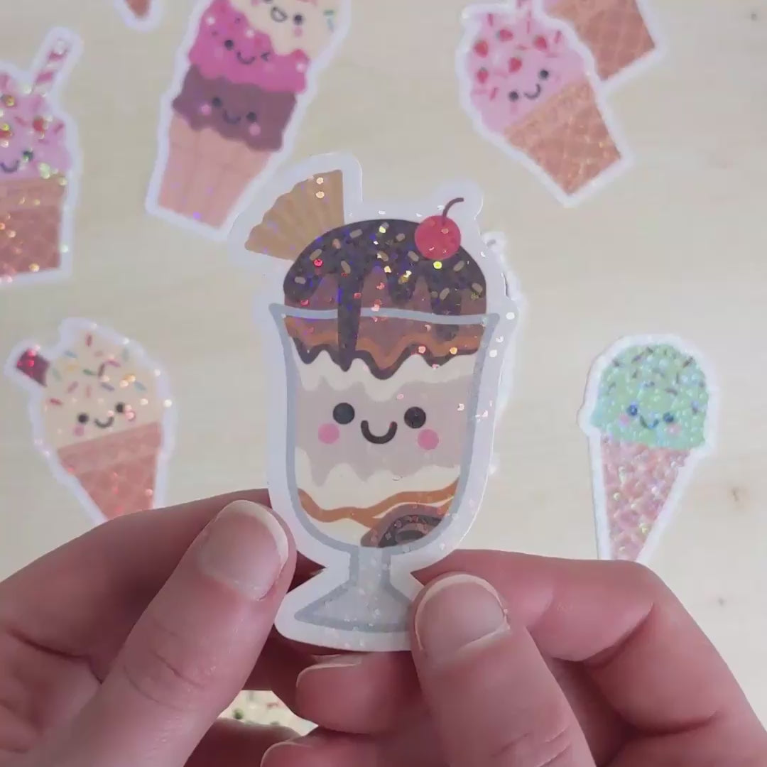 Caramel Chocolate Sundae Sticker with Holographic Overlay