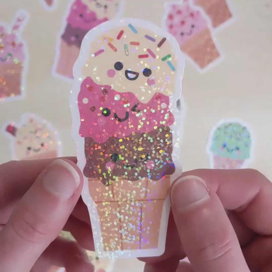 Neapolitan Ice Cream Sticker with Holographic Overlay