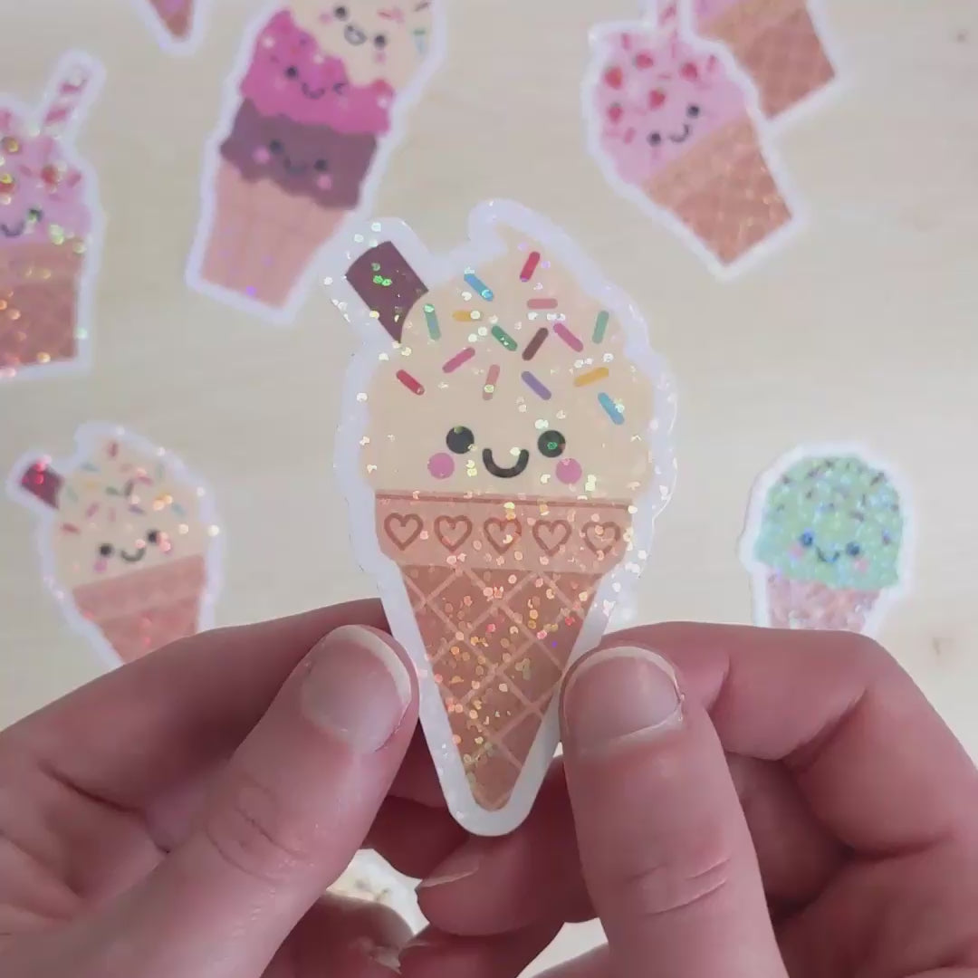 Vanilla Ice Cream Sticker with Holographic Overlay