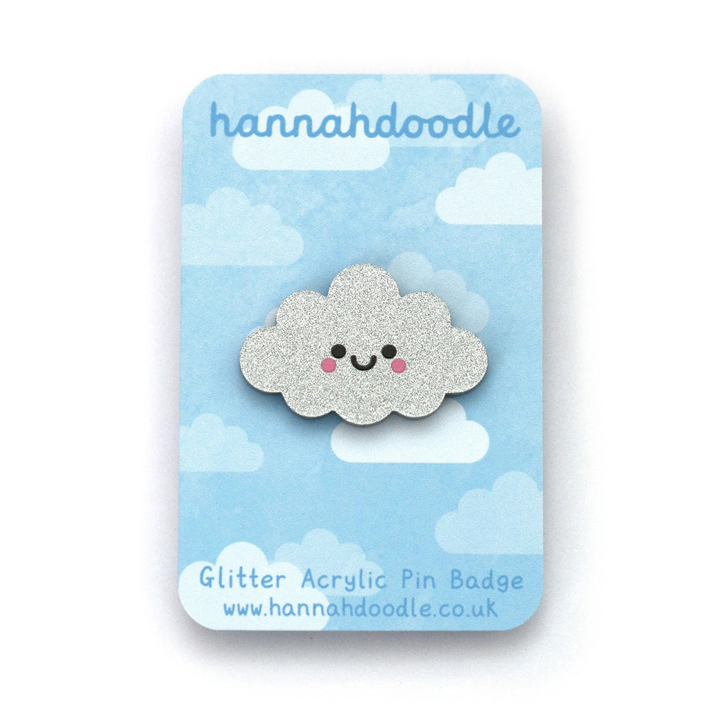 Silver Cloud Glitter Acrylic Pin Badge