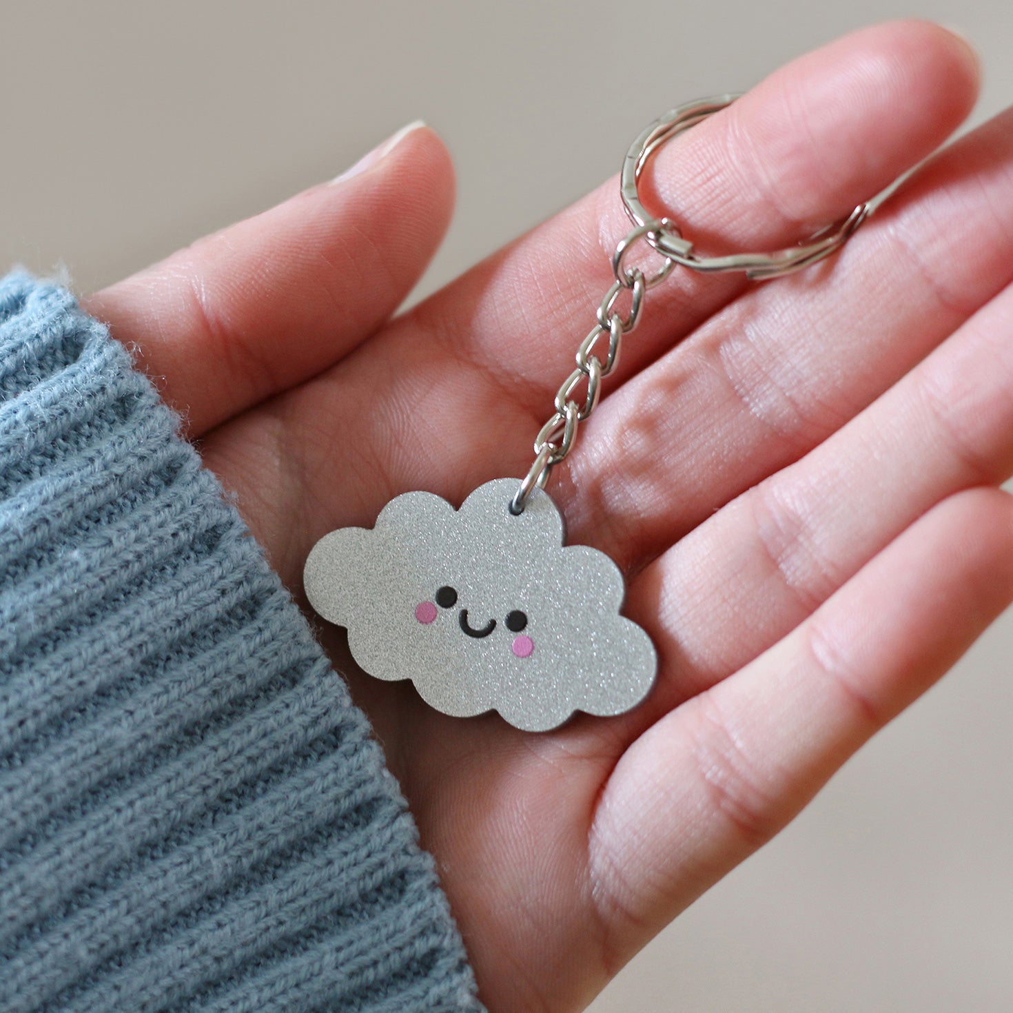 Silver Cloud Glitter Acrylic Keychain